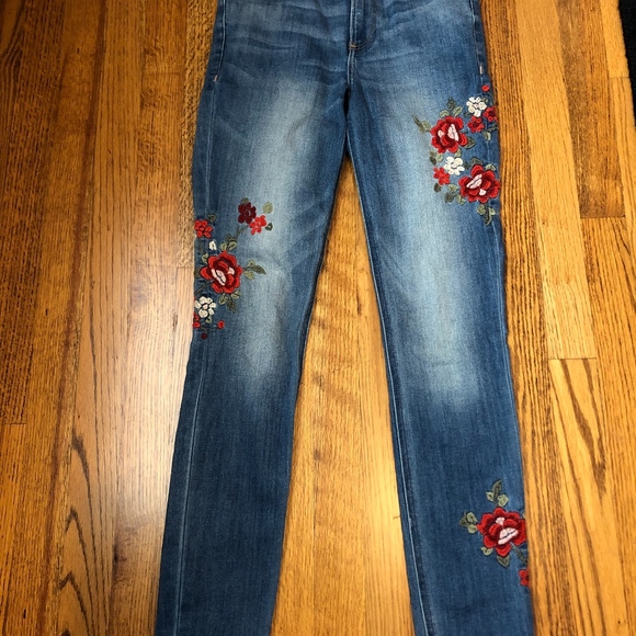 High Waisted Embroidered Ankle Jean Leggings - Picture 2 of 3